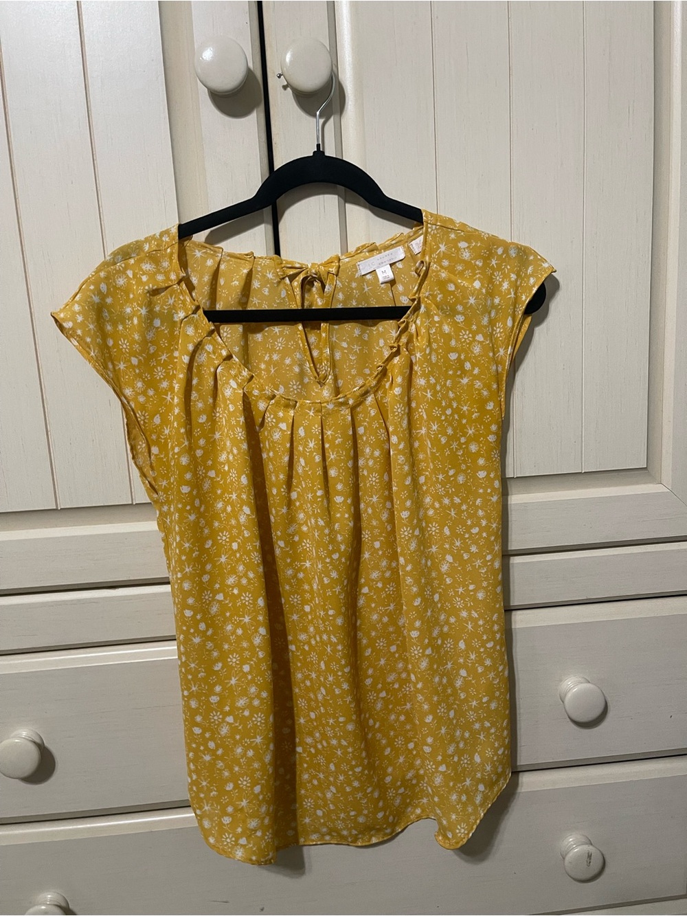 LC Lauren Conrad Yellow Floral Cap-Sleeve Blouse